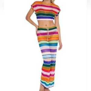 Revolve PQ swim calypso Bree striped colorful boho beach swim outfit crochet